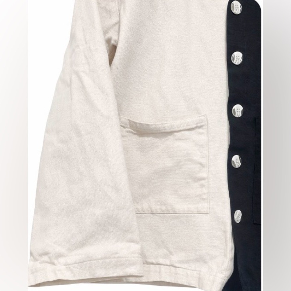Stewart Enslow short jacket Womens small black cream button front soft canvas - Picture 2 of 5